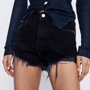 Zara Hi Rise Black Denim Shorts